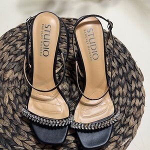 Badgley Mischka Black Satin Heels with Rhinestones